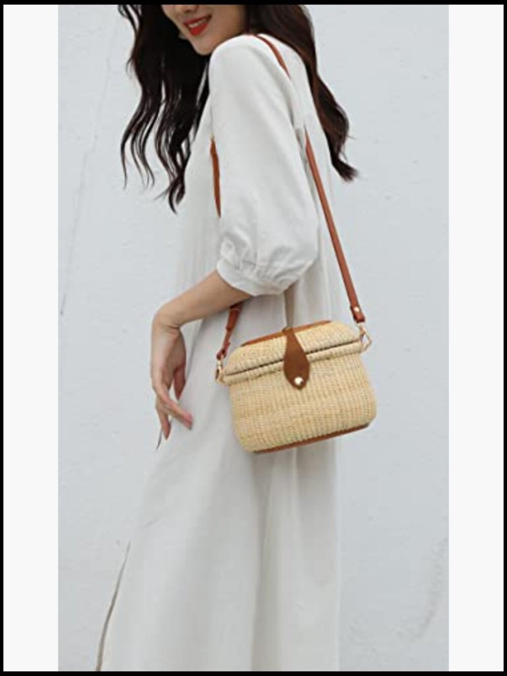 Handwoven Rattan Crossbody Bag Crescent Purse Shoulder Straw Basket Chic - Picture 3 of 7